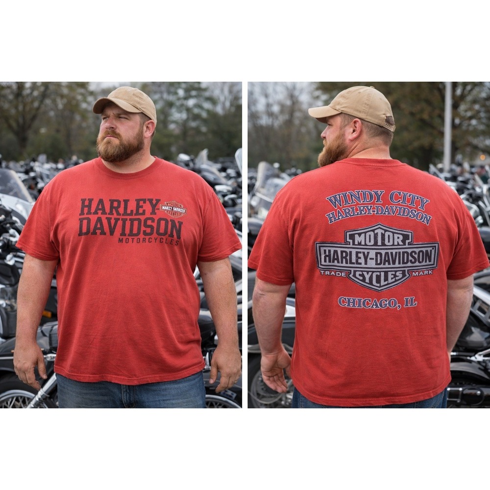 Harley Davidson‎ Chicago IL T Shirt Men's XL Red Windy City Dealer Biker